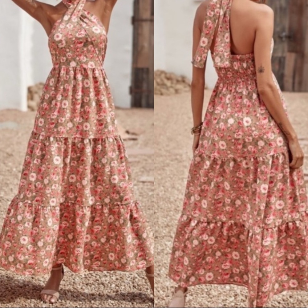 Boho floral halter maxi dress_2